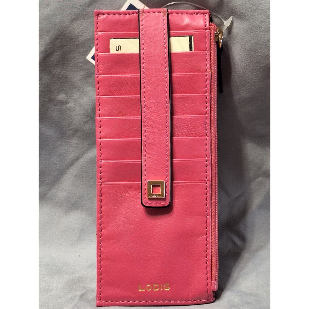 Lodis Long Stacker Leather Card Case, Pink